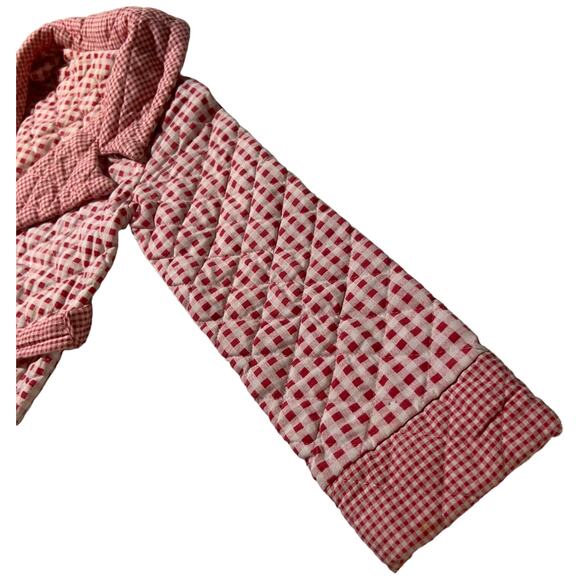 Vintage 70s Montgomery Ward Red Gingham Check Quilted Robe Cottagecore - Picture 9 of 12